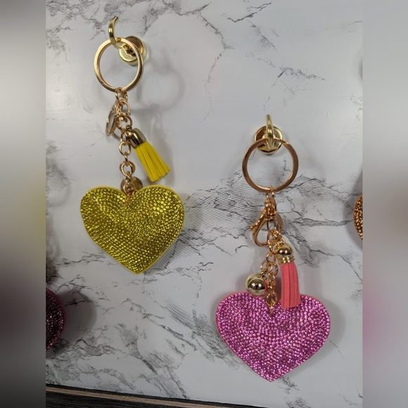NWOT Rhinestone Heart Keychains or Purse Charm Glitter Crystal Heart with Tassel - Picture 7 of 7